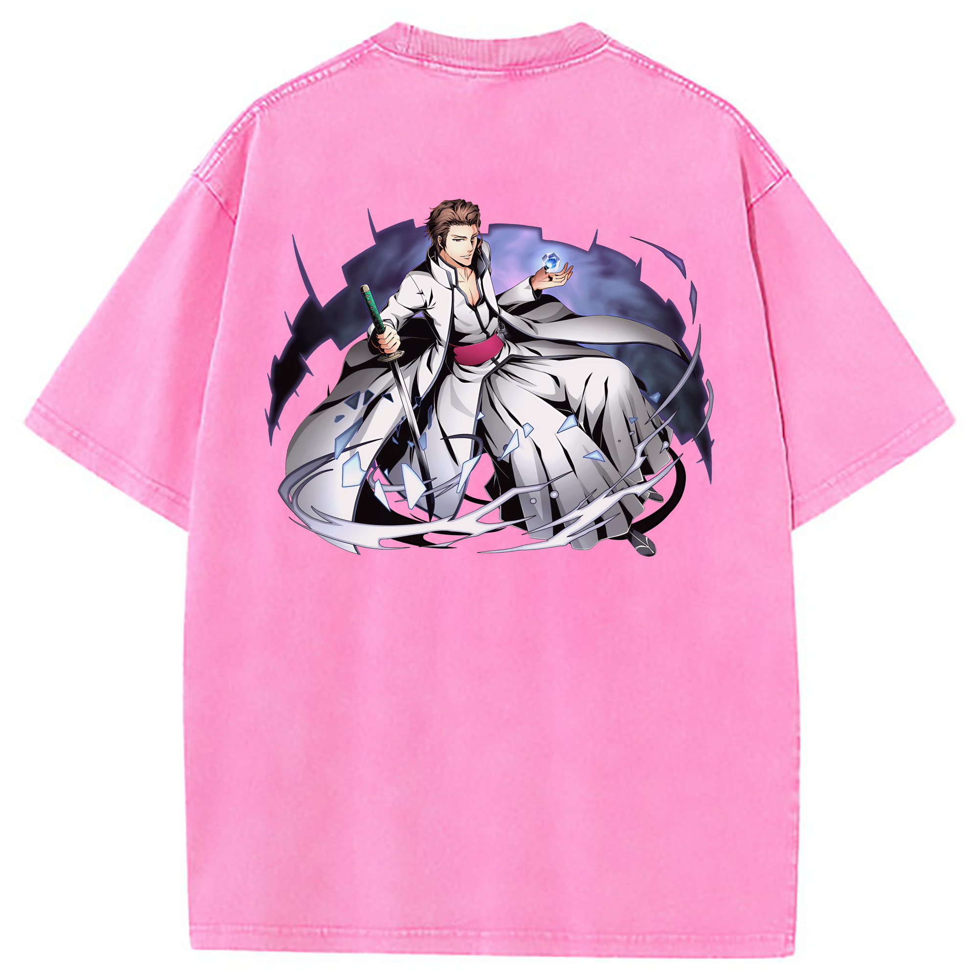 （画像用） ブリーチ 藍染 惣右介（あいぜん そうすけ） BLEACH Aizen Sousuke 綿100% ヴィンテージ風 半袖Tシャツ（背面プリント）